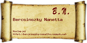 Bercsinszky Nanetta névjegykártya